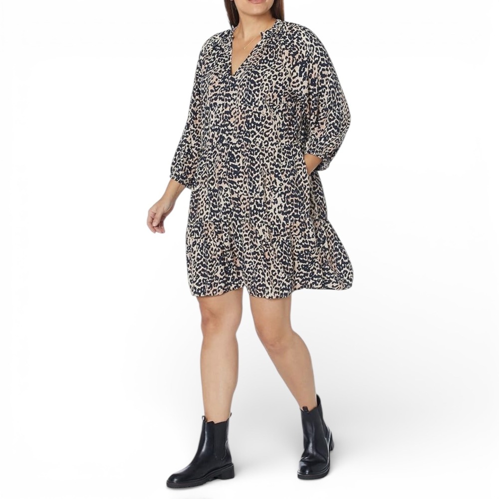 The Drop @Caralynmirand Leopard Print Tiered V Neck Dress L